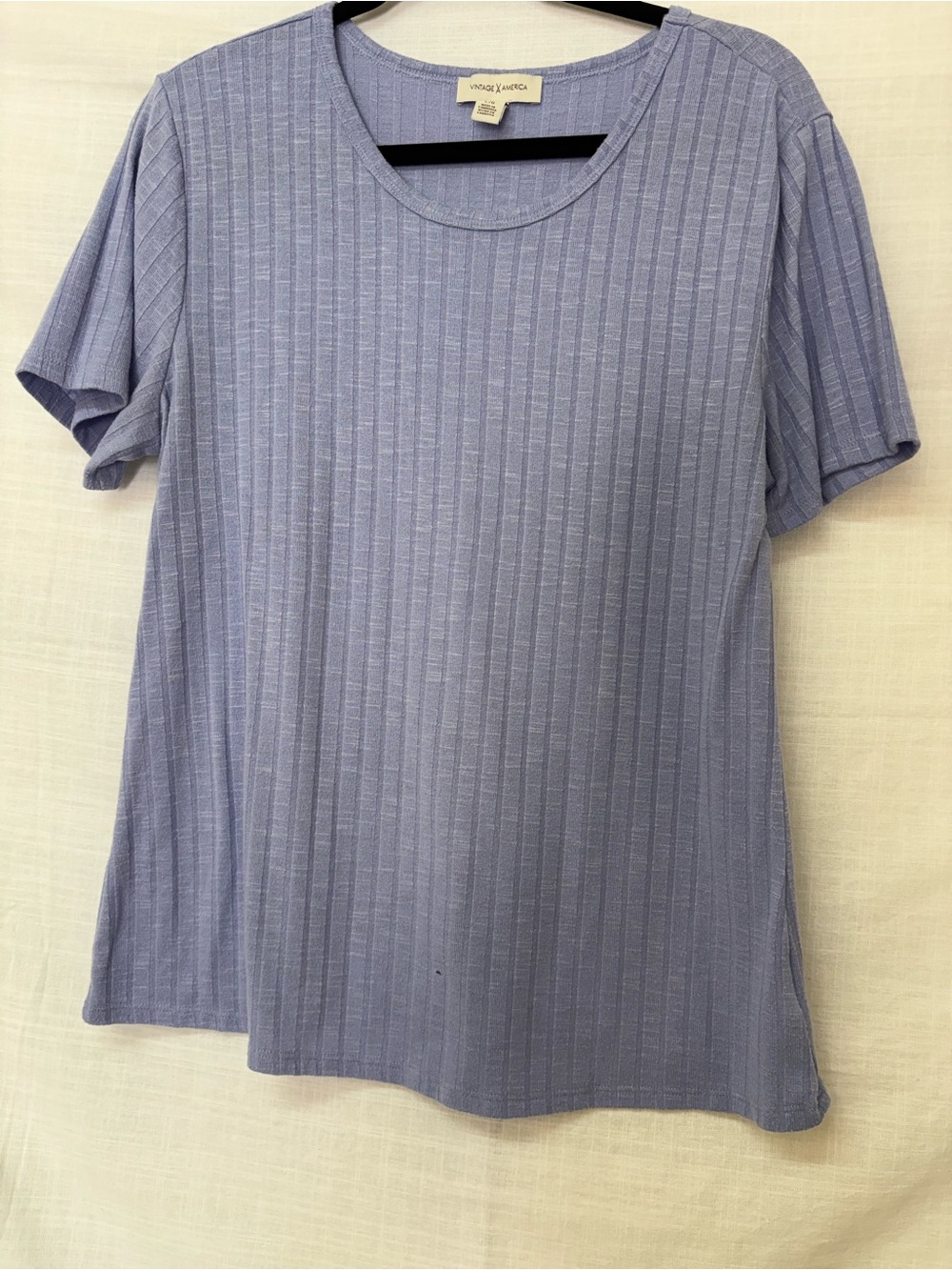 Vintage America Light Lavender Slub Short-Sleeve Ribbed Tee Size Large